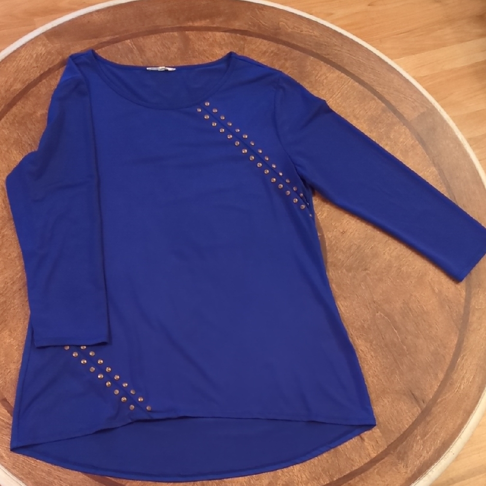 Chic Royal Blue Women's Blouse with Stud Accents